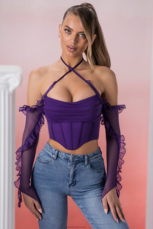 nők Oh Polly ibolya filia fodros részlet burkolat nyakú crop top 6F8P8694
