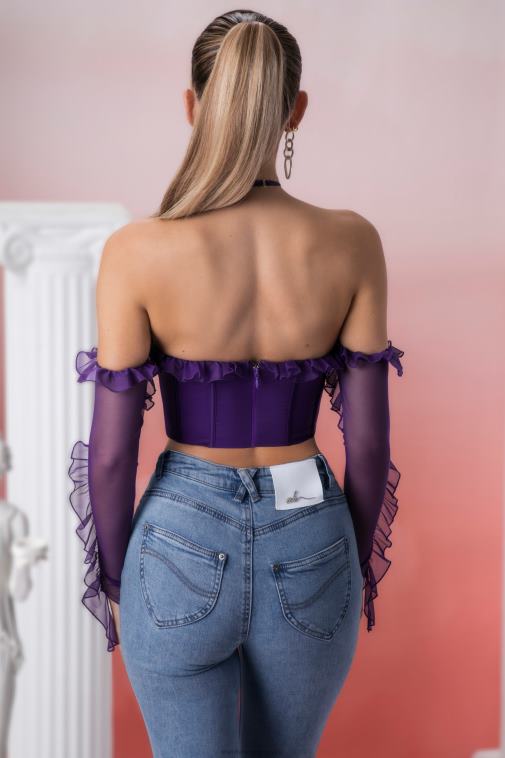 nők Oh Polly ibolya filia fodros részlet burkolat nyakú crop top 6F8P8694