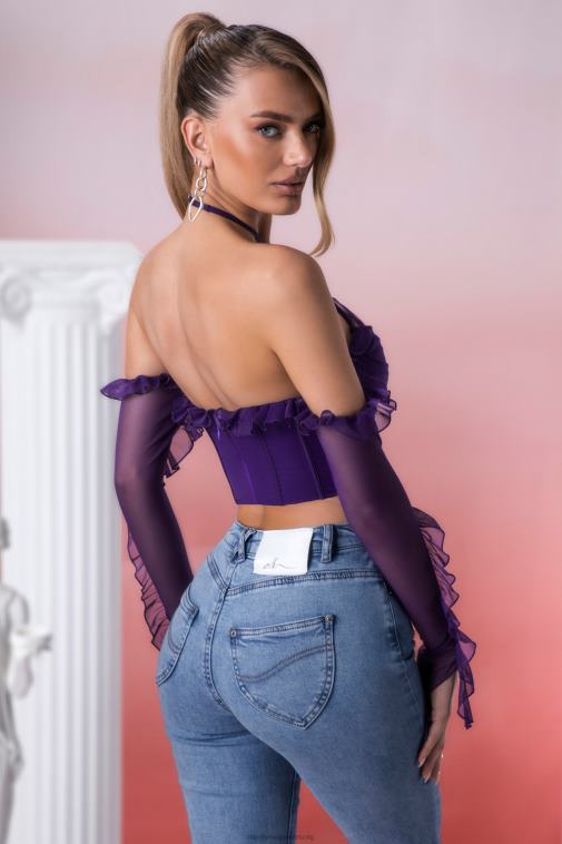 nők Oh Polly ibolya filia fodros részlet burkolat nyakú crop top 6F8P8694