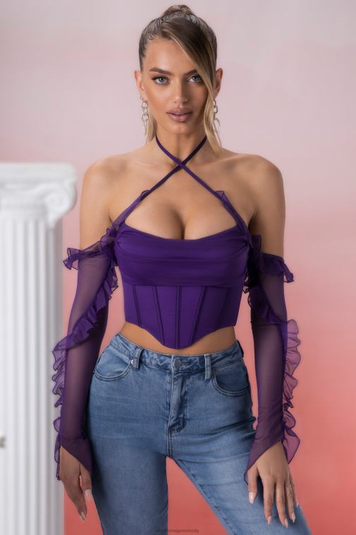 nők Oh Polly ibolya filia fodros részlet burkolat nyakú crop top 6F8P8694
