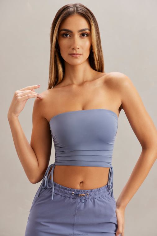 nők Oh Polly kék alisa ruched bandeau crop top 6F8P8606