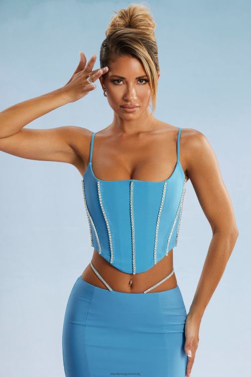 nők Oh Polly kék caia díszítésű fűzős crop top 6F8P8665