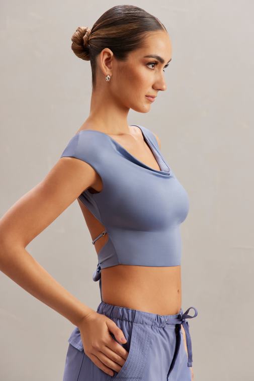 nők Oh Polly kék yindi burkolat nyakú crop top 6F8P8603