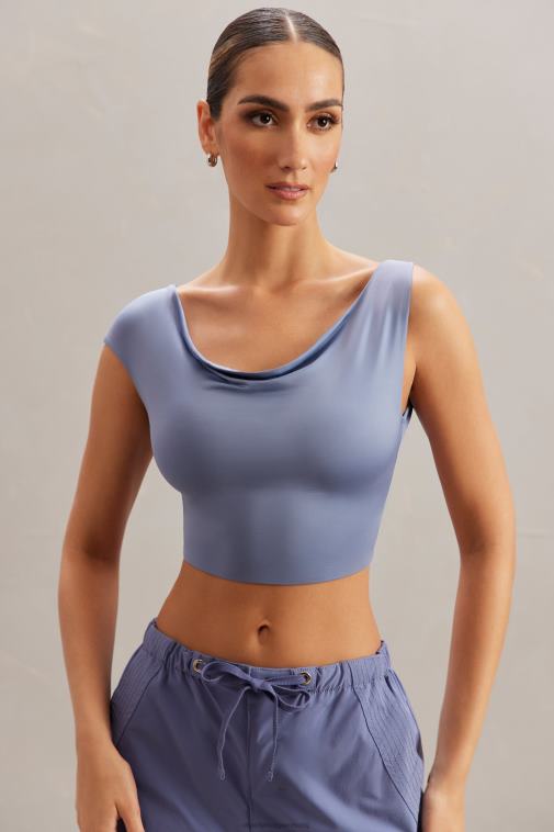 nők Oh Polly kék yindi burkolat nyakú crop top 6F8P8603