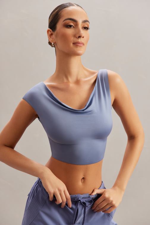 nők Oh Polly kék yindi burkolat nyakú crop top 6F8P8603