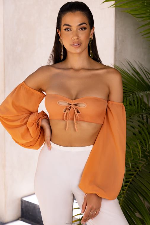 nők Oh Polly karamella Wanderlust bardot kivágott crop top 6F8P8692