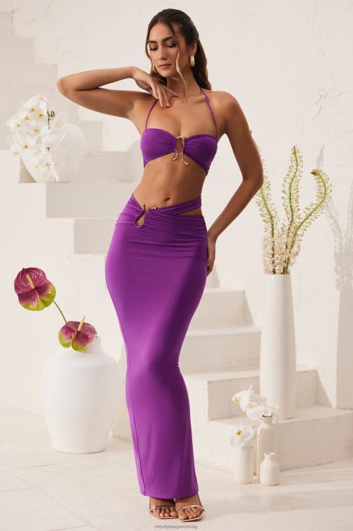 nők Oh Polly lila tarni ruched bandeau hardver részletes crop top 6F8P8570