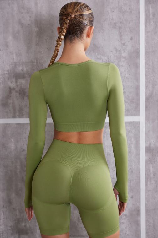 nők Oh Polly olajbogyó ösztönös hosszú ujjú crop top 6F8P8708
