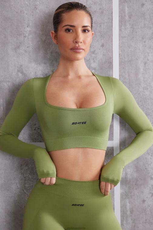 nők Oh Polly olajbogyó ösztönös hosszú ujjú crop top 6F8P8708