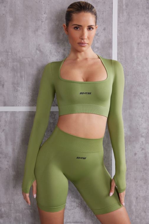 nők Oh Polly olajbogyó ösztönös hosszú ujjú crop top 6F8P8708