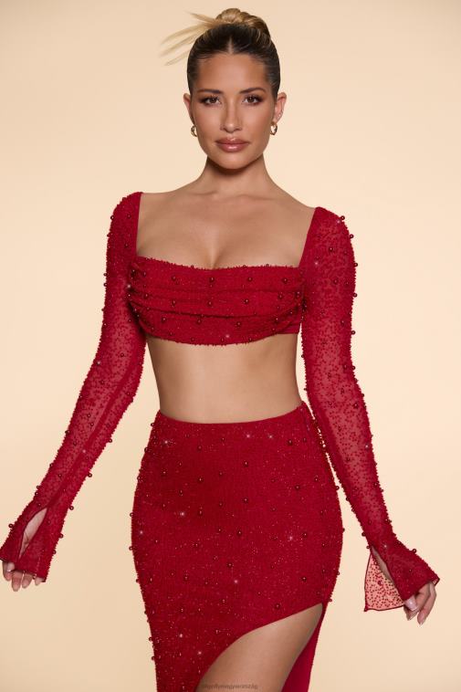 nők Oh Polly piros la desirade díszített burkolat nyakú crop top 6F8P8610