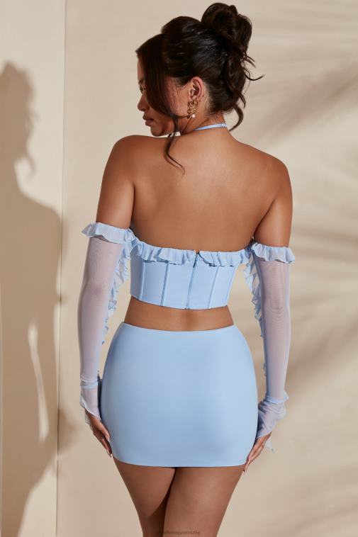 nők Oh Polly világoskék noémi hosszú ujjú burkolat nyakú fűző crop top 6F8P8638
