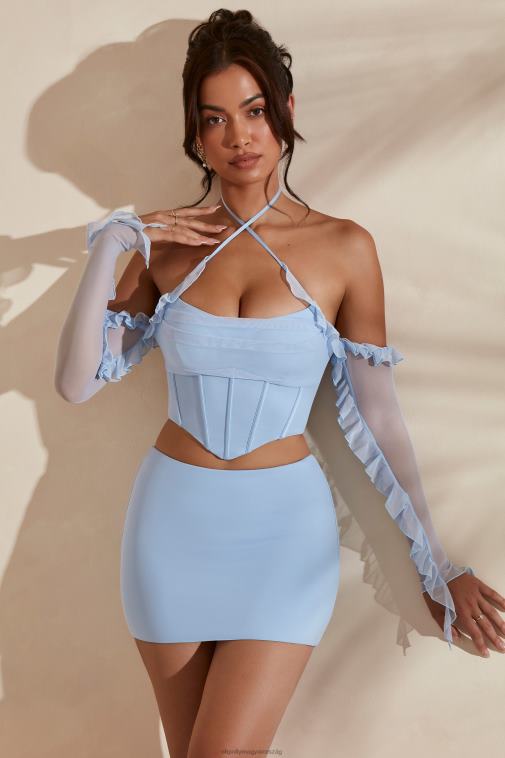 nők Oh Polly világoskék noémi hosszú ujjú burkolat nyakú fűző crop top 6F8P8638