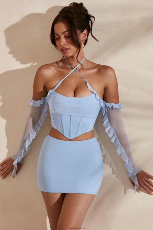 nők Oh Polly világoskék noémi hosszú ujjú burkolat nyakú fűző crop top 6F8P8638