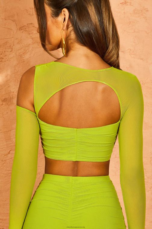 nők Oh Polly zöld belina aszimmetrikus burkolat nyaka kivágott crop top 6F8P8669