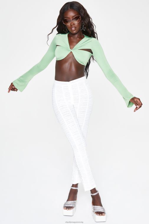 nők Oh Polly zöld ismétlődő hosszú ujjú csavaros elülső crop top 6F8P8664