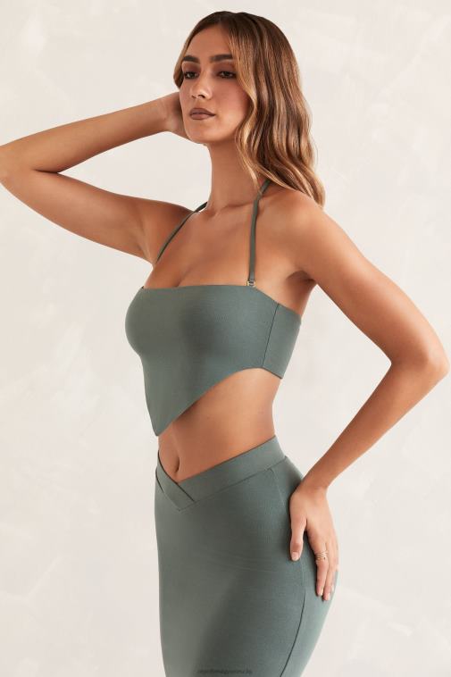 nők Oh Polly zöld sahar kötőfék nyakú, szögletes szegélyű crop top 6F8P8660