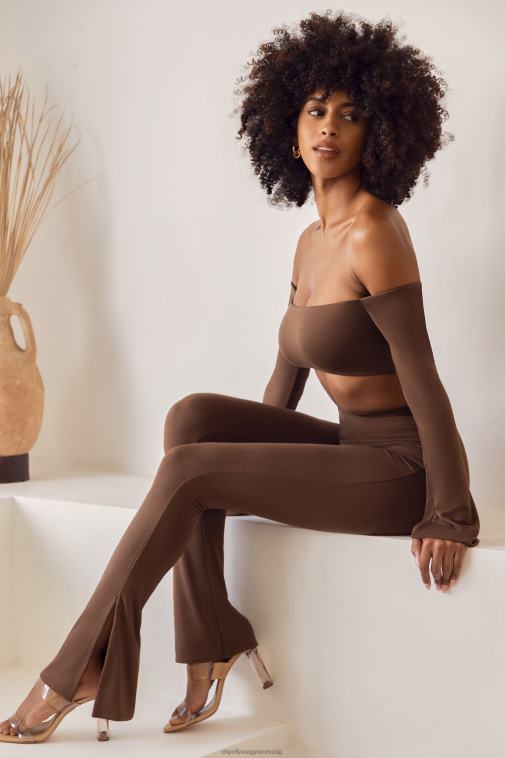 nők Oh Polly barna gaia magas derekú, osztott lobogó leggings 6F8P8833