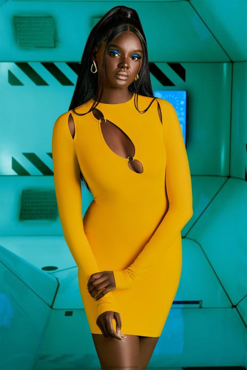 nők Oh Polly sárga kivágott bő kivágott hosszú ujjú ruha 6F8P8474