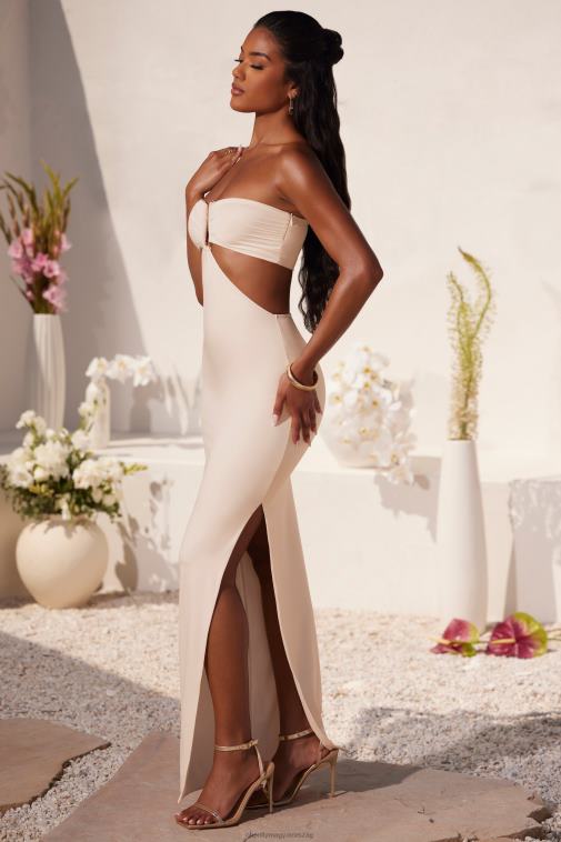 nők Oh Polly elefántcsont boróka dörzsölt hardverrészlet bandeau padlóig érő ruha 6F8P820