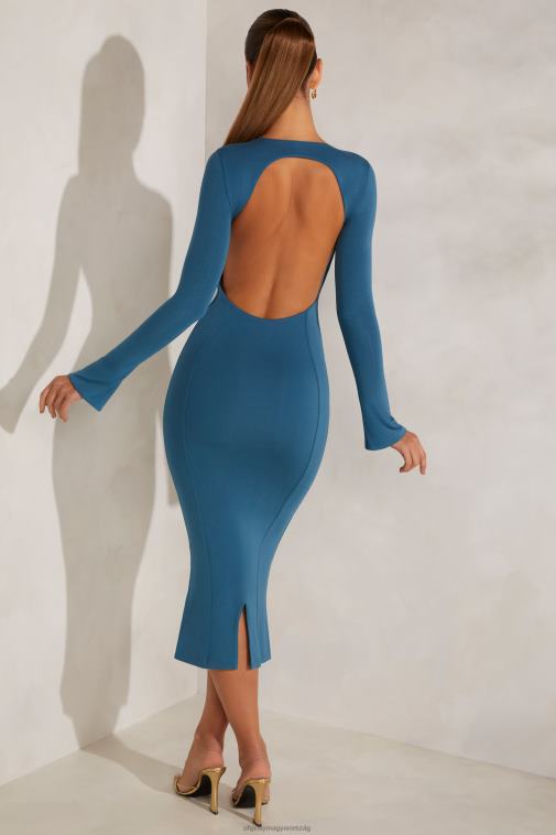 nők Oh Polly a zöldeskék brinkley magas nyakú, hosszú ujjú, hátul nyitott midaxi ruha 6F8P8103