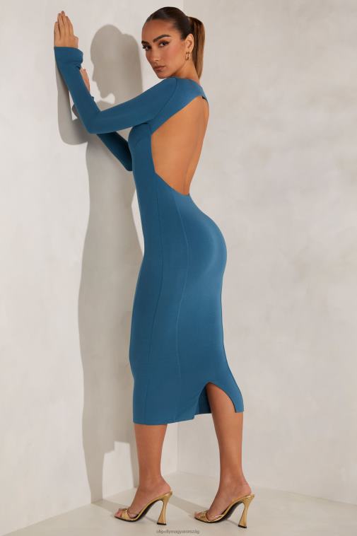 nők Oh Polly a zöldeskék brinkley magas nyakú, hosszú ujjú, hátul nyitott midaxi ruha 6F8P8103