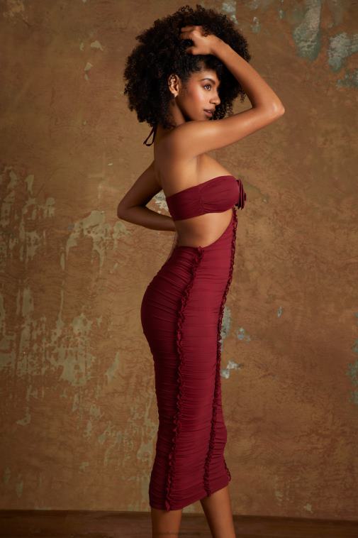 nők Oh Polly bor aergul kivágott midaxi ruha virágos részletekkel 6F8P8291