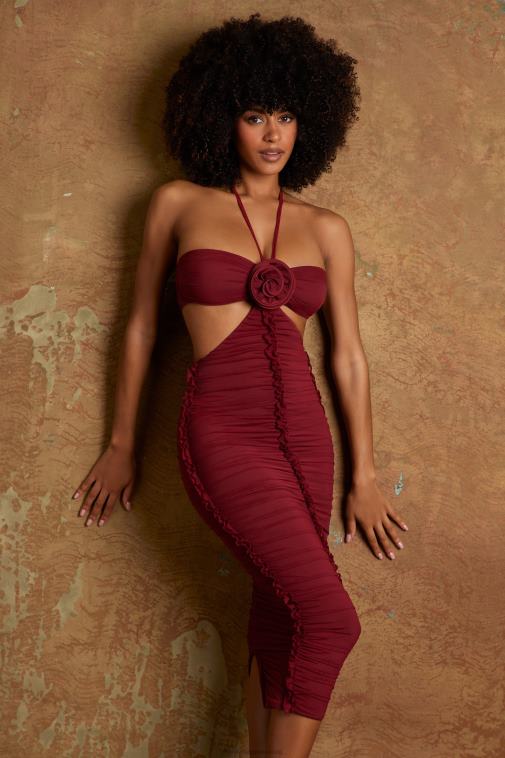 nők Oh Polly bor aergul kivágott midaxi ruha virágos részletekkel 6F8P8291