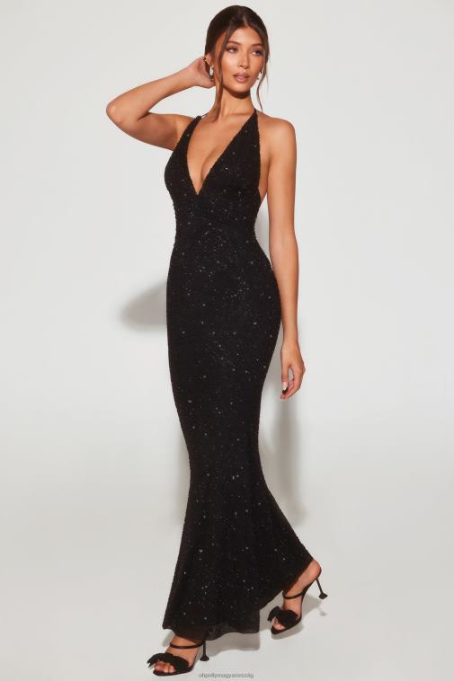 nők Oh Polly fekete verona díszített merülő kötőfék nyakú estélyi ruha 6F8P811