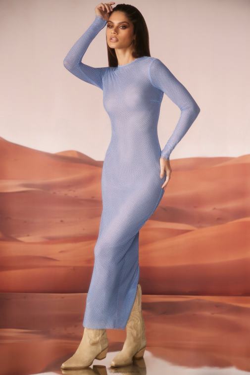 nők Oh Polly kék yasmin díszítésű, hosszú ujjú maxi ruha 6F8P848