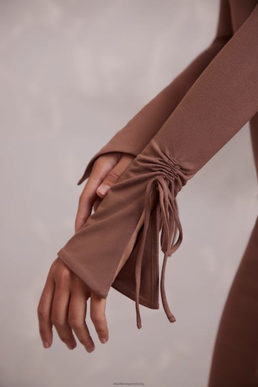 nők Oh Polly barna parázs hosszú ujjú a vállról midi ruhát 6F8P8214