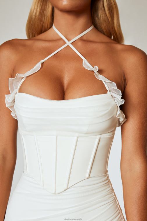 nők Oh Polly elefántcsont belladonna aszimmetrikus szegélyű kötőfék nyakú fűzős midi ruha 6F8P8304