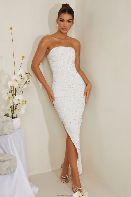 nők Oh Polly fehér vivica kézzel díszített aszimmetrikus midi ruha 6F8P8219