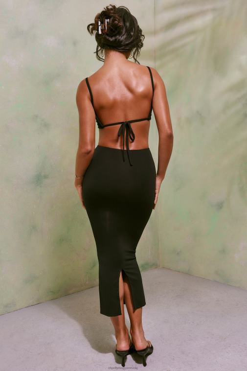 nők Oh Polly fekete demetria ráncolt kivágott midi ruha 6F8P835