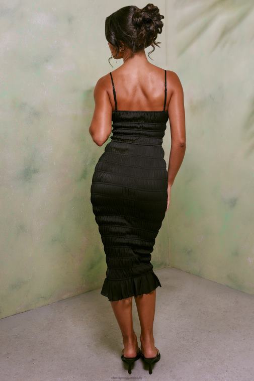 nők Oh Polly fekete heidi shirred elöl nyakkendős midi ruha 6F8P836