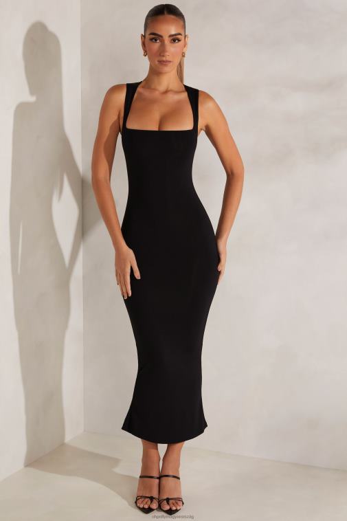 nők Oh Polly fekete íny szögletes nyakú midi ruha 6F8P8116