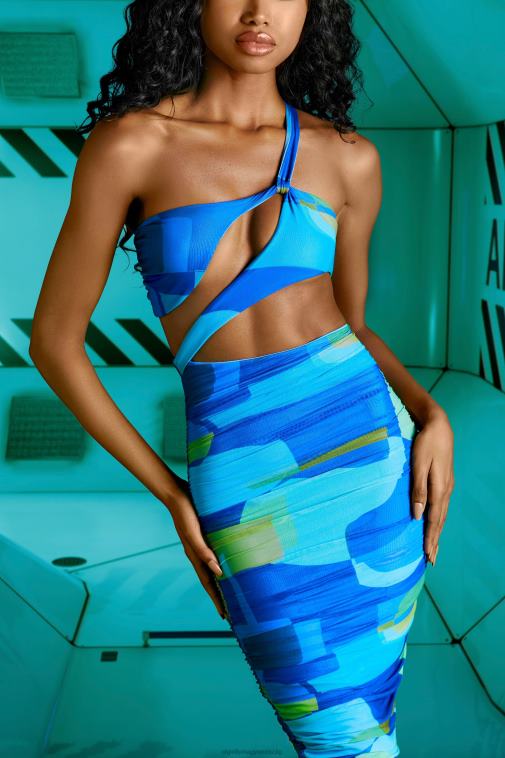 nők Oh Polly kék fejlődő aszimmetrikus kivágású midi ruha 6F8P8470