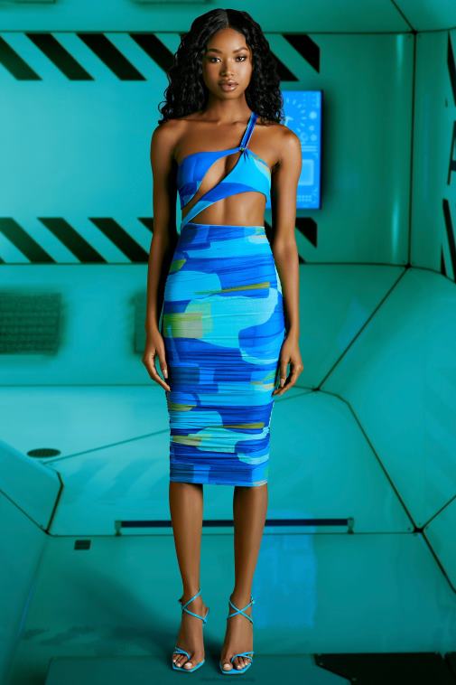 nők Oh Polly kék fejlődő aszimmetrikus kivágású midi ruha 6F8P8470