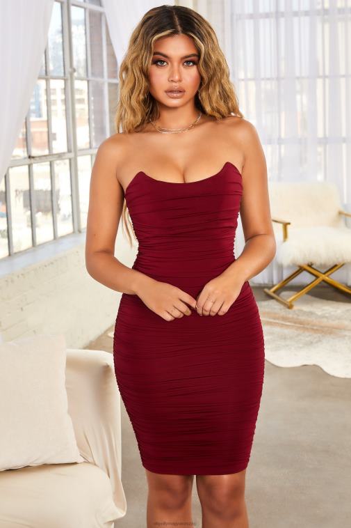 nők Oh Polly sötét vörös örökké a tiéd domború bodycon bandeau midi ruha 6F8P8547