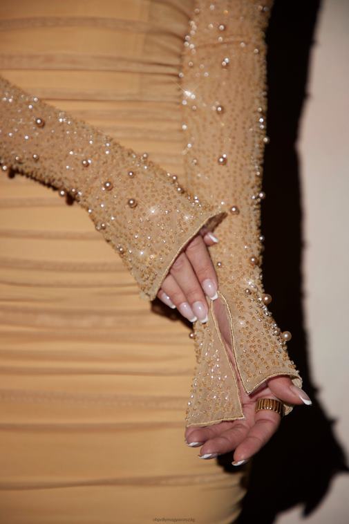 nők Oh Polly Arany utca. germain díszítésű, hosszú ujjú miniruha 6F8P8155