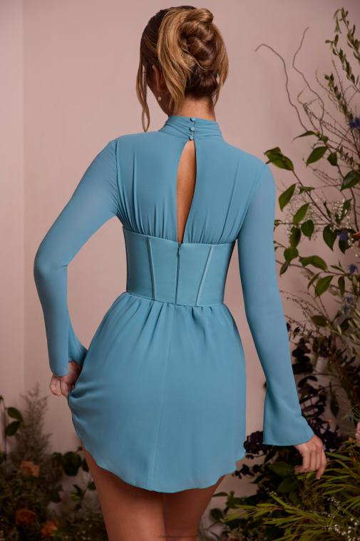 nők Oh Polly a zöldeskék joelene hosszú ujjú, mély nyakú miniruha 6F8P8266