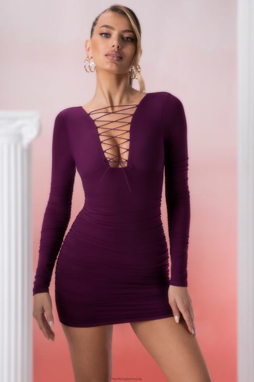 nők Oh Polly bor pragma fűzős, hosszú ujjú miniruha 6F8P8428