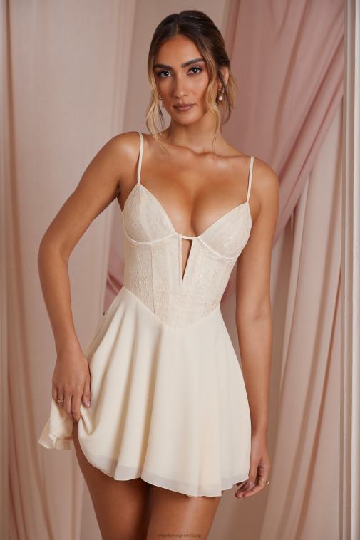 nők Oh Polly elefántcsont elodie merülő nyakú csipkefűzős miniruha 6F8P8257