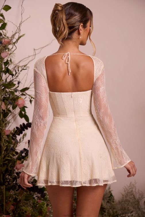 nők Oh Polly elefántcsont ninette hosszú ujjú csipkefűzős miniruha 6F8P8260