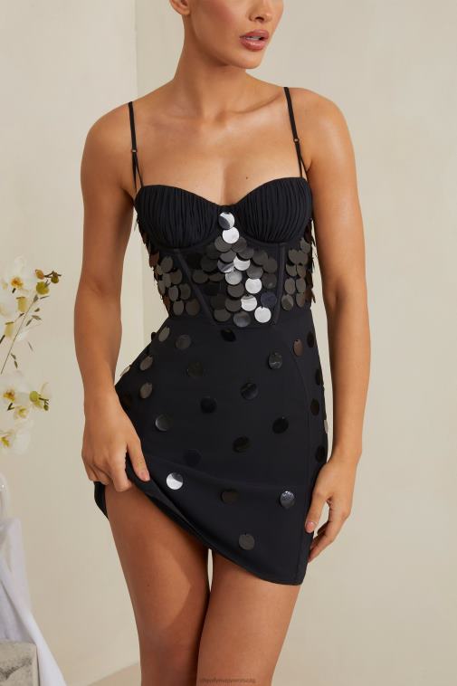 nők Oh Polly fekete Constance díszítésű fűzős miniruha 6F8P8218