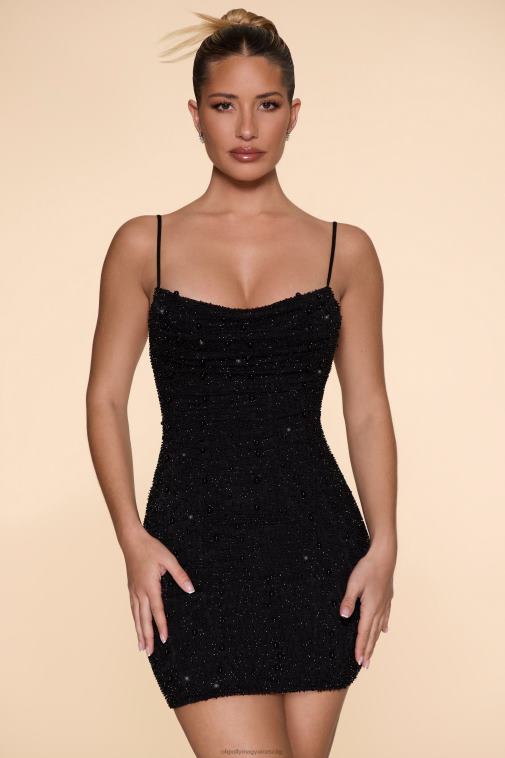 nők Oh Polly fekete Seychelle-szigeteki díszítésű burkolatú nyakú miniruha 6F8P858