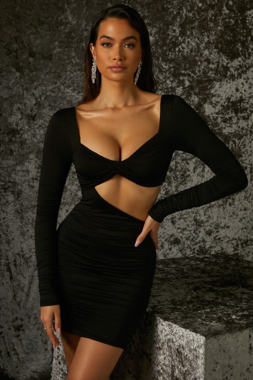 nők Oh Polly fekete édes semmikék hosszú ujjú miniruha 6F8P8405