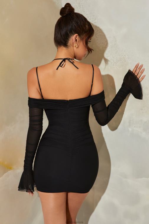 nők Oh Polly fekete evren bardot hosszú ujjú, rovátkolt miniruha 6F8P8146