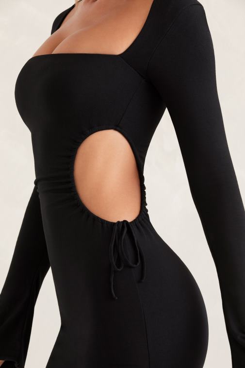 nők Oh Polly fekete hari hosszú ujjú kivágott mini ruha 6F8P8139