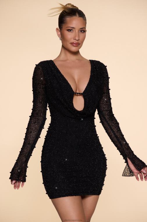 nők Oh Polly fekete szép hosszú ujjú, mélyen süllyesztett miniruha 6F8P857